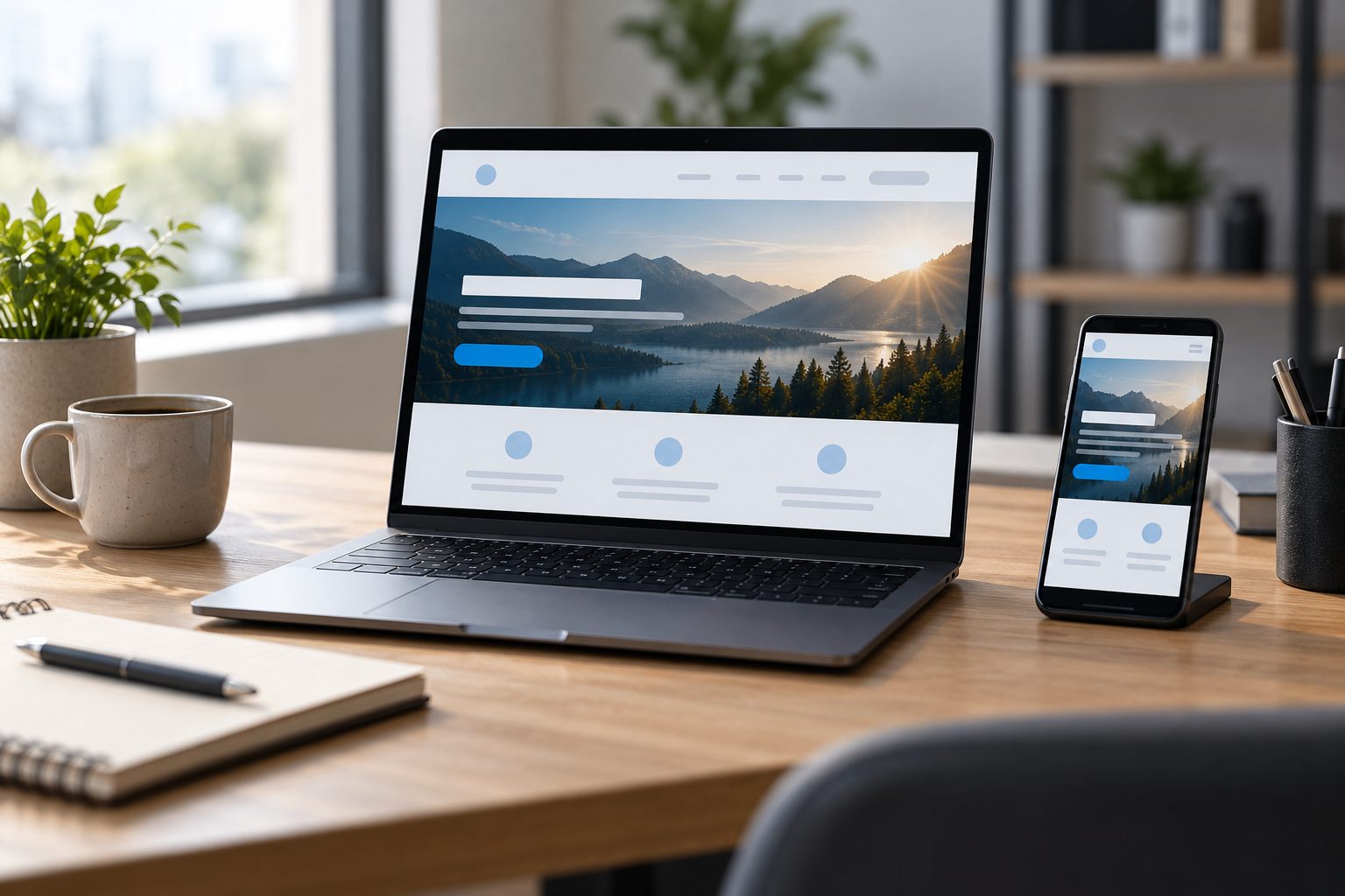Un sitio web mostrado en un portátil y en un teléfono
