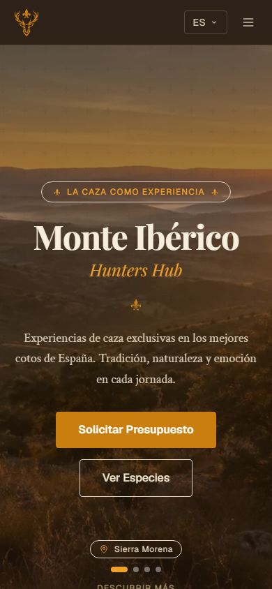 Page d'accueil de monteibericohunters.com sur mobile
