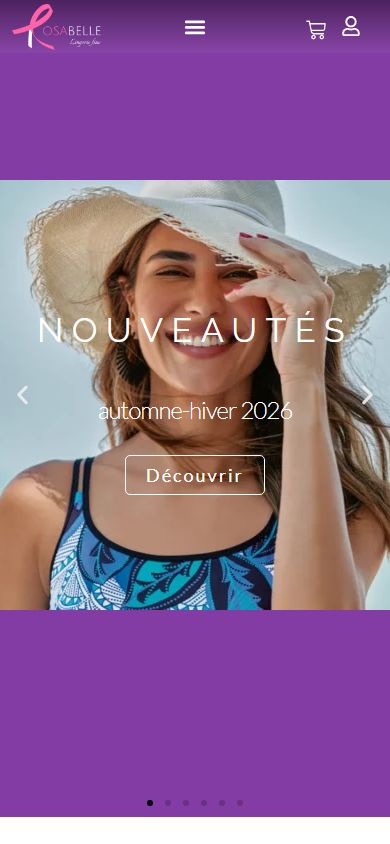 Page d'accueil de rosabelle-lingerie.ch sur mobile