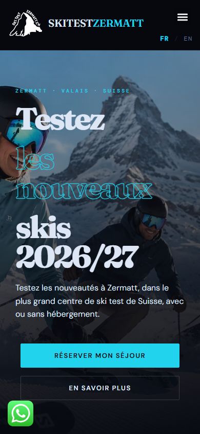 Page d'accueil de skitestzermatt.ch sur mobile