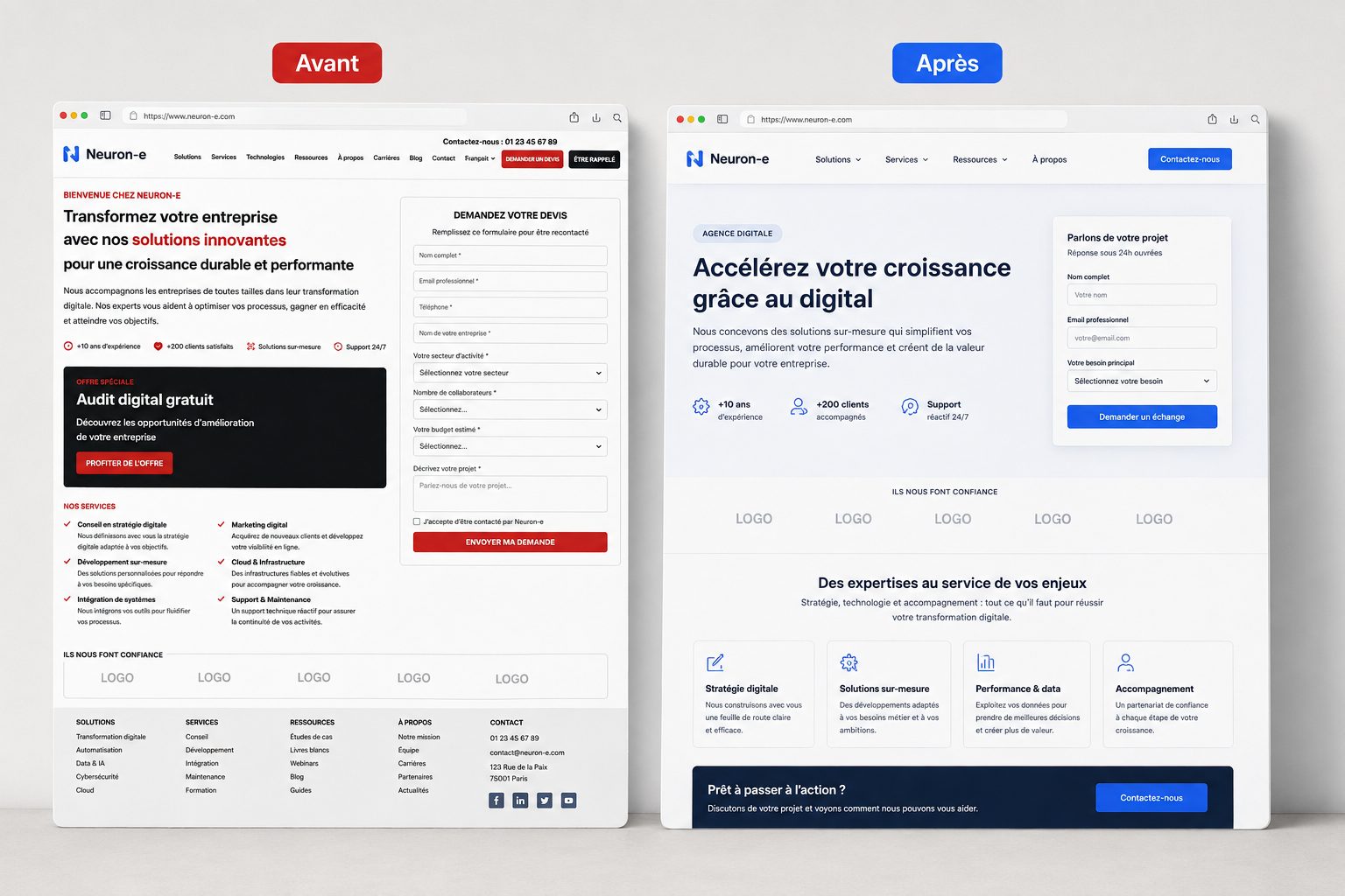 Exemple de cohérence entre le message d’une publicité et celui d’une landing page, opposé à une page d’accueil générique.