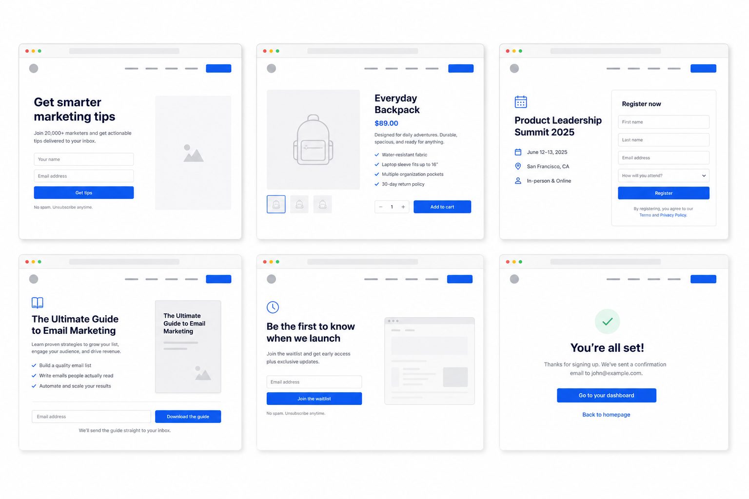 Comparaison avant-après d’une landing page, montrant le passage d’une page surchargée à une version plus claire et plus crédible.