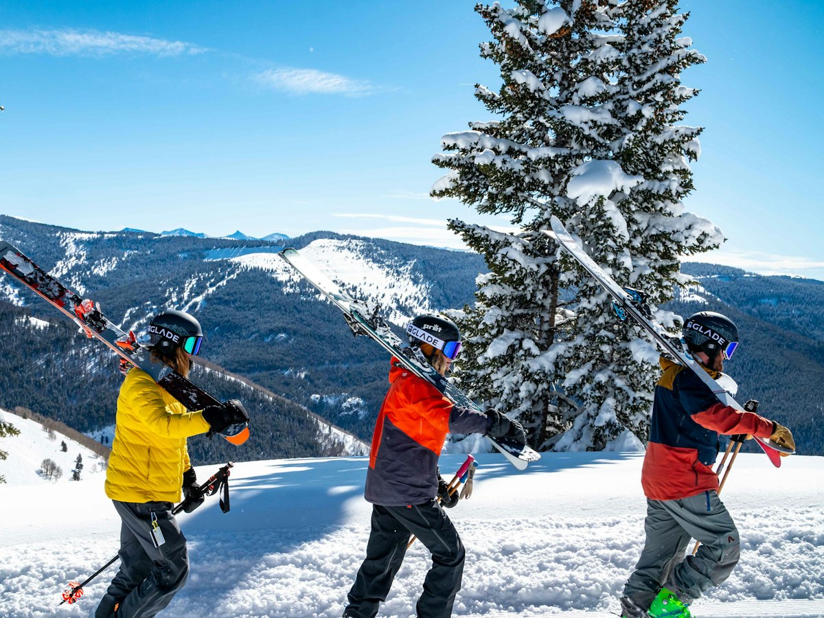 Ski school pupils in the mountains
